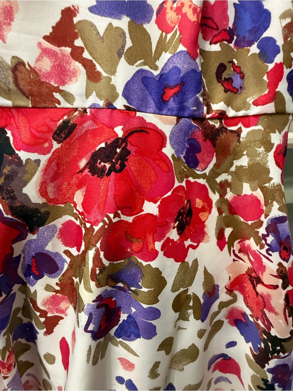 Donna Morgan White Floral Fit-and-Flare Mini Dress with Pink and Purple Blooms - Picture 5 of 7